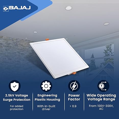 Bajaj IVORA LED Panel 9W WDL Warm Daylight Square (Pack of 10)