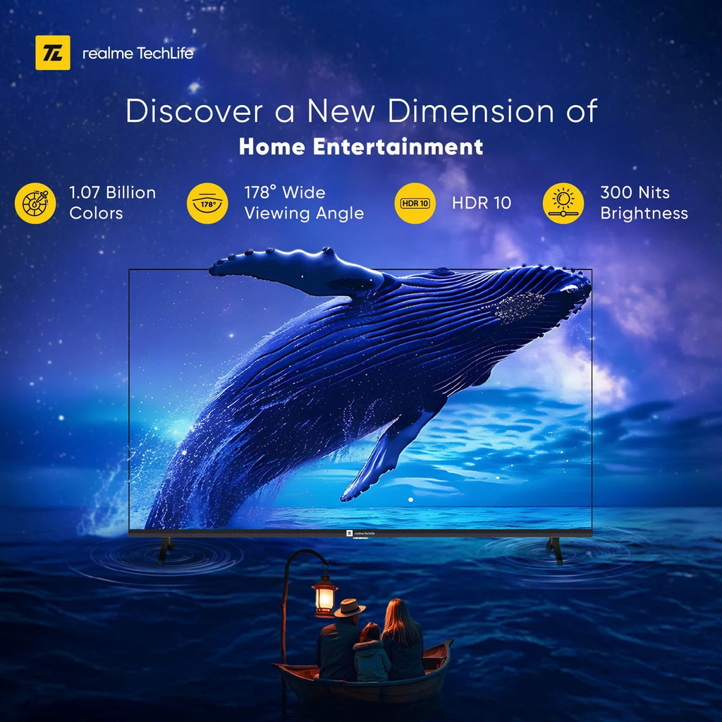 realme TechLife 109 cm (43 inch) QLED Ultra HD (4K) Smart Google TV with 5.0 with Dolby Atmos, and 40 W downfiring speaker (43UHDGQRVSAQ)