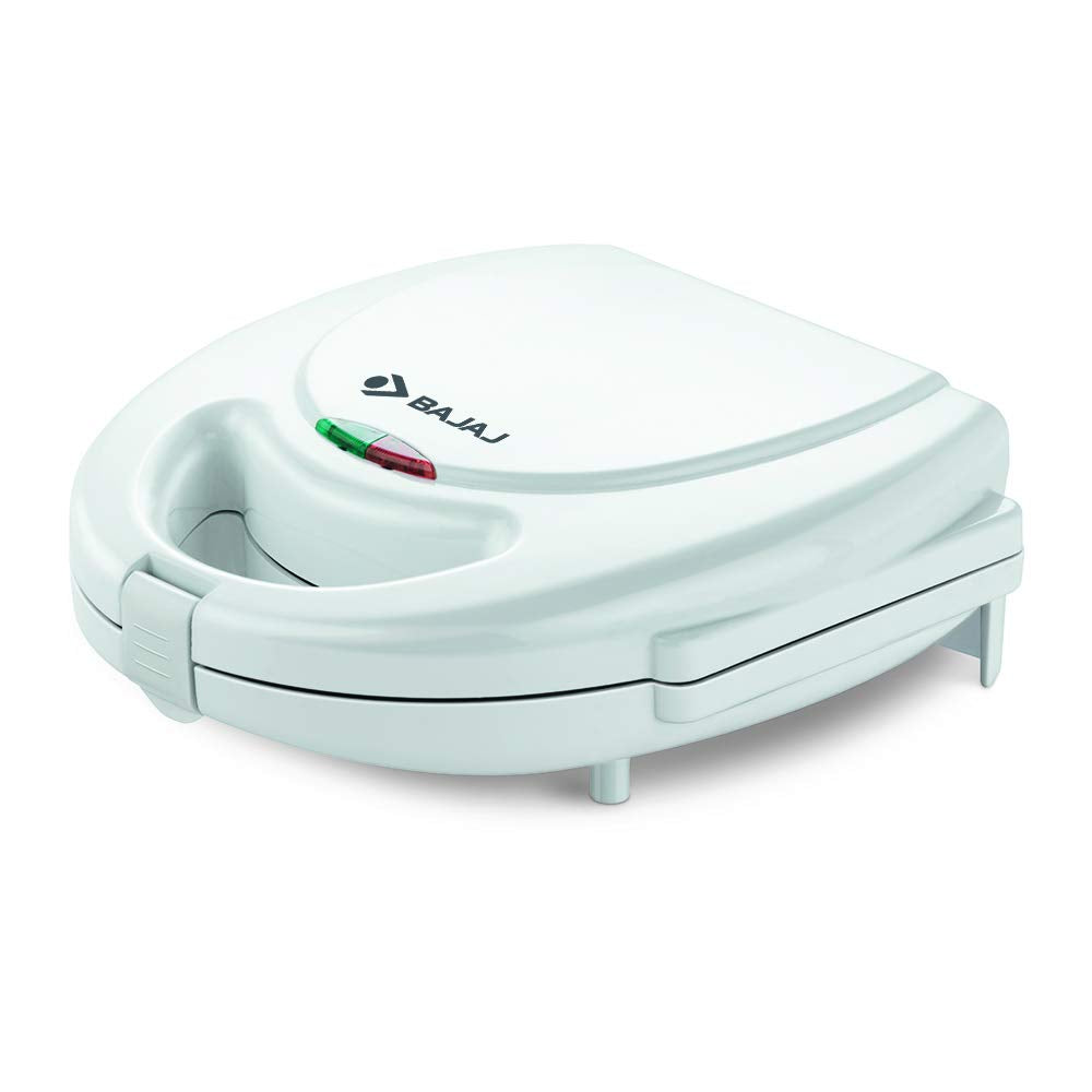 Bajaj 750 Watts Sandwich and Samosa Maker with Interchangeable Plates, Thermostat Control for Variable Temperature, Non-Stick Coated Plates for Easy Cleaning, White Sandwich Maker