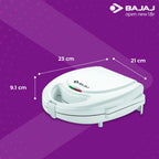 Bajaj 750 Watts Sandwich and Samosa Maker with Interchangeable Plates, Thermostat Control for Variable Temperature, Non-Stick Coated Plates for Easy Cleaning, White Sandwich Maker