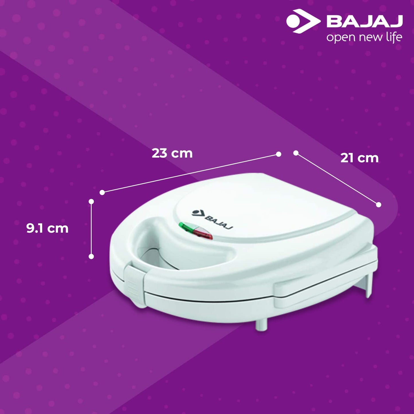 Bajaj 750 Watts Sandwich and Samosa Maker with Interchangeable Plates, Thermostat Control for Variable Temperature, Non-Stick Coated Plates for Easy Cleaning, White Sandwich Maker