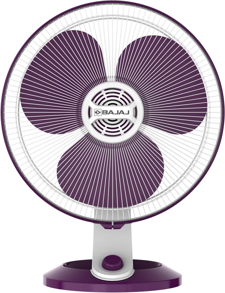 Bajaj Veloce 5 Star 400mm 3 Blade Thermal Overload Protector Table Fan (Copper Motor, White & Purple)