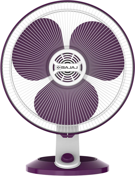 Bajaj Veloce 5 Star 400mm 3 Blade Thermal Overload Protector Table Fan (Copper Motor, White & Purple)