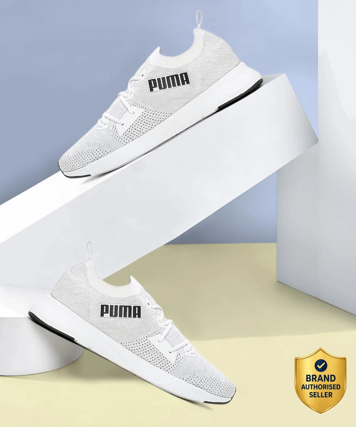 PUMA Flyer Runner Engineered Knit Running Shoes For Men (White , 9)